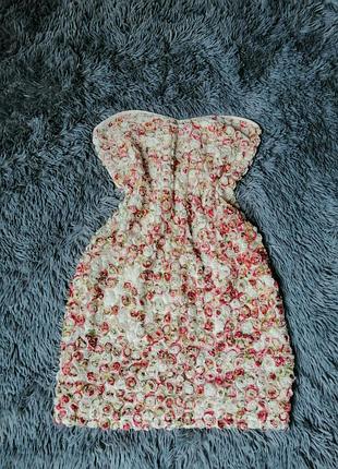 Эффектное трикотажное платье спинка вискоза спереди розы цветы из сетки фатина шифона бюстье