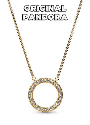 Пандора оригинал с логотипом и паве круг колье ожерелье подвеска позолота золото original pandora