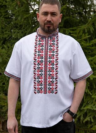 Льняная вышиванка с коротким рукавом