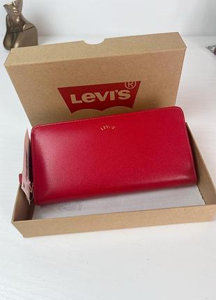 Кожаный красный кошелек levi's hyde long zip wallet