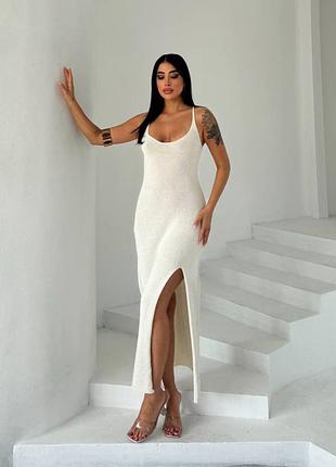 2 цвета! женское трикотажное платье-миди на бретелях с разрезом на ноге, приталенное, базовое, классическое, пляжное, платье майка, с открытой спиной