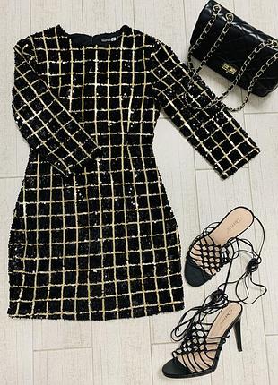 Жіноче святкове плаття розшите паєтками в золотистому-чорному кольорі в розмірі s-m