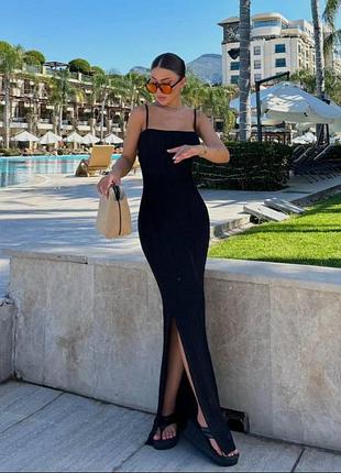 2 цвета! женское трикотажное платье макси на бретелях с разрезом на ноге, коттон, приталенное, базовое, пляжное, платье майка, со шнуровкой, туника