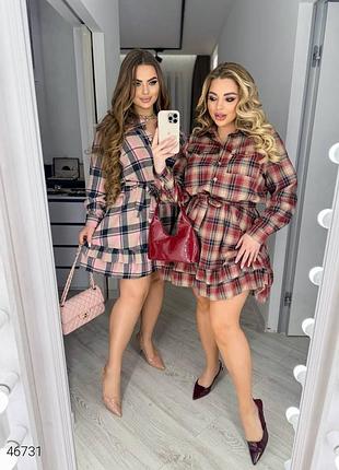 Платье в клетку с длинным рукавом большие размеры