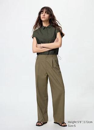 Брюки uniqlo оливковые pleated wide trousers