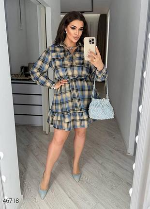 Платье в клетку с поясом большие размеры