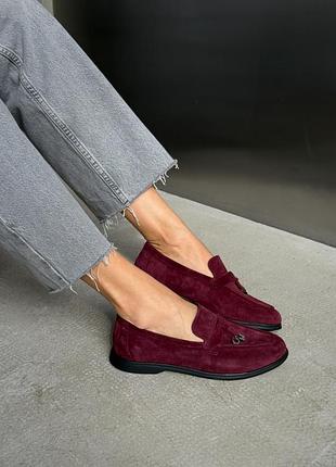 Качественные кожаные замшевые лоферы из натуральной кожи и замши 💛🩵 трендовый цвет бургунди