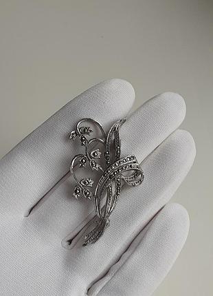 Винтажная брошь с марказитами, бижутерия