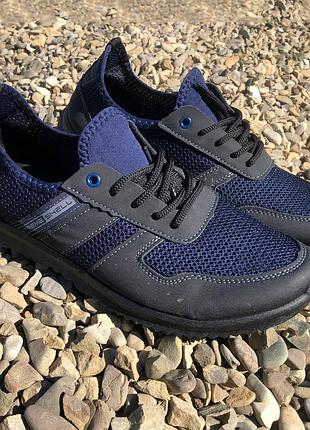 Мужские кроссовки из сетки модель 24112. цвет: синий