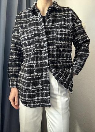 Твидовая рубашка черная в клетку chicoree