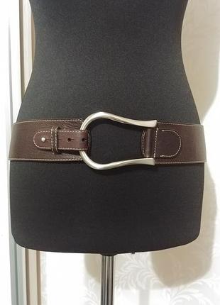 Широкий шкіряний ремінь коричневий на шубу пальто, mabel the belt, розмір 90
