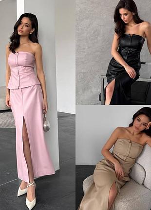 Женский кожаный комплект юбка и корсет