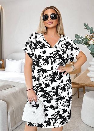 Жіноча сукня на літо з квітковим принтом до 64 розміру