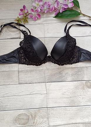Эротический сексуальный бюстгальтер экокожа на косточках с пуш-ап