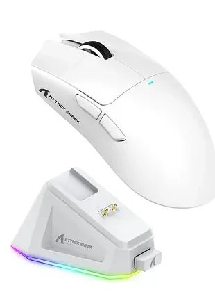 Беспроводная игровая мышь attack shark x11 с зарядной rgb док-станцией (белая)