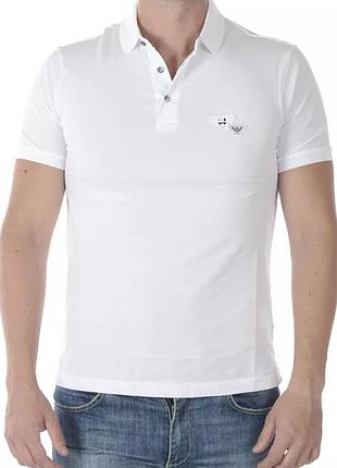 Оригинальная мужская белая футболка поло emporio armani m-l