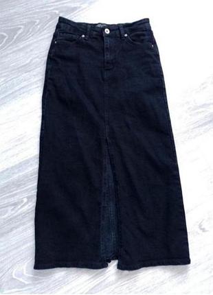 Длинная джинсовая юбка графитовая черная