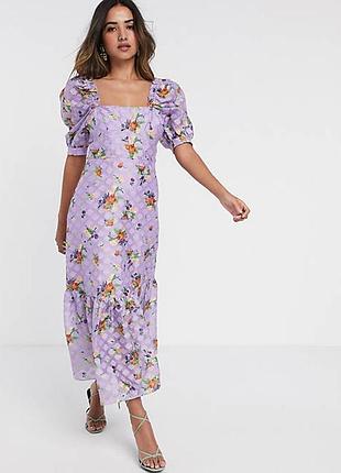 Платье миди в цветочный принт из органзы asos disign