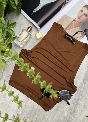 Коричнева гладка майка топ / коричневый топ трикотаж