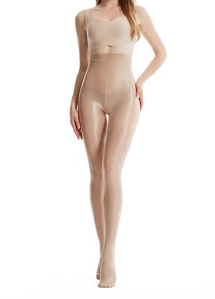 Тілесні колготи сяючі на танці 8057 блискучі капронки бежеві для виступу 70 ден переливаються