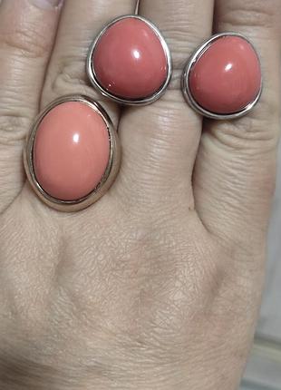 Набор серебряный с коралллом