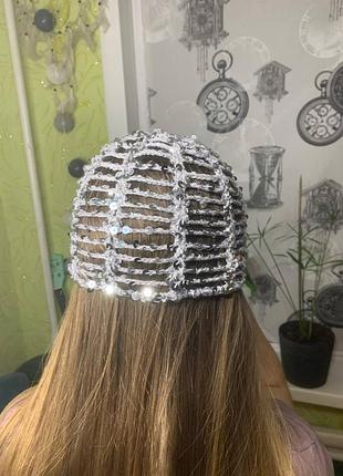 Шапка кроше с пайеткой