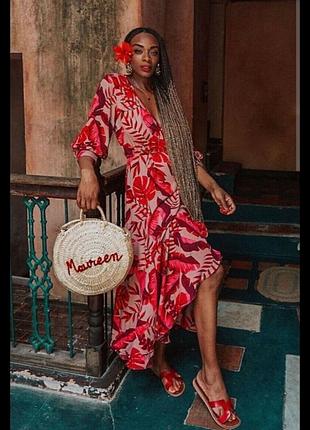 Новое цветочное платье миди h&m платье johanna ortiz платье на запах воланы вискоза принт цветы4 фото