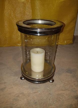 Підсвічник алюміній зі скляною колбою 26 см