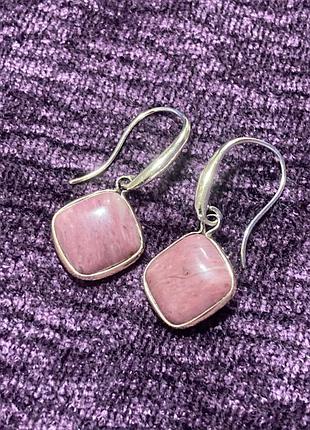 Серьги винтаж натуральный камень родонит