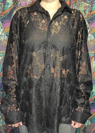 Кружевная женская рубашка zara, прозрачная с ажурными рюшами размер m