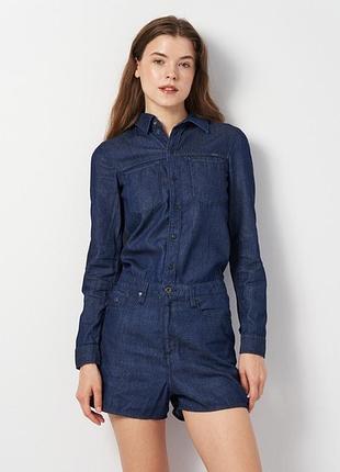 Джинсовий короткий комбінезон з коміром g-star raw з довгим рукавом та імітацією пояса. вінтажний стиль,розмір хс1 фото
