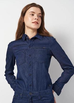 Джинсовий короткий комбінезон з коміром g-star raw з довгим рукавом та імітацією пояса. вінтажний стиль,розмір хс6 фото