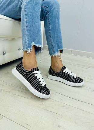 Женские кожаные кеды зебра р33-42 кроссовки для девушек мокасины