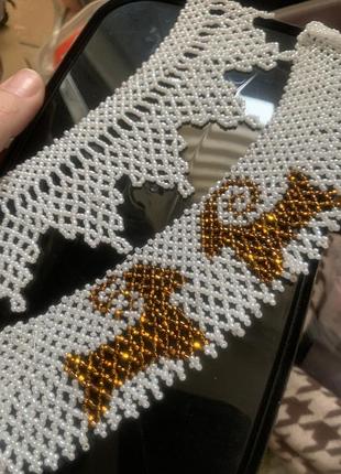 Белые силянки барашки праздничные ожерелье бисер украшение украинские народные паццорыки гердан дугулики членом
