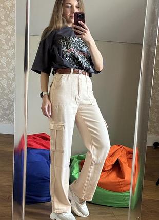 Шикарні бежеві прямі жіночі  брючки shein