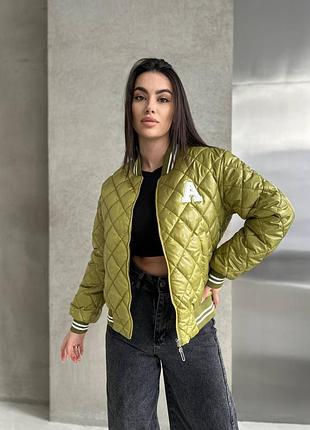 Жіночий бомбер на весну легкий силікон простьобана плащівка лаке