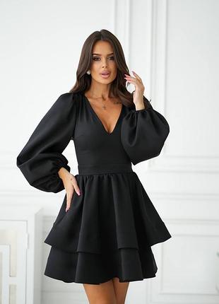 Женское праздничное короткое платье с длинными объемными рукавами и двойной юбкой, вечернее платье мини