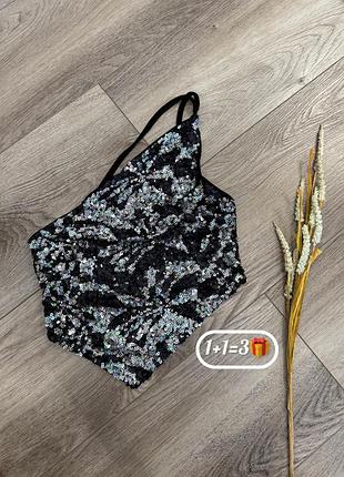 Топ bershka з паєтками на одне плече асиметричний з блискітками