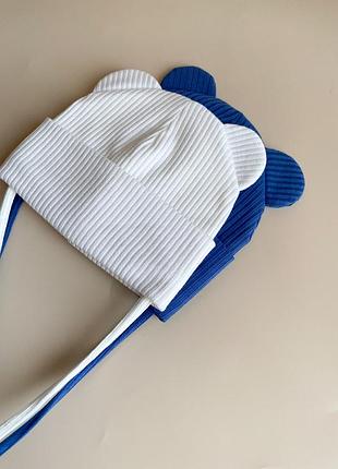 Демісезонна шапочка на зав’язках з вушками 🧸💛