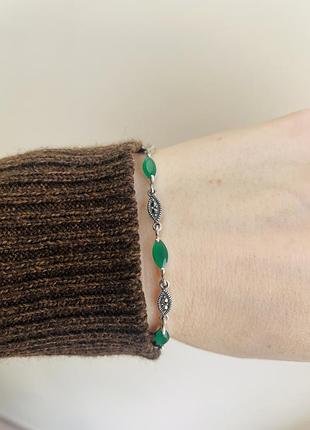Серебряный браслет с изумрудами 925 проба2 фото