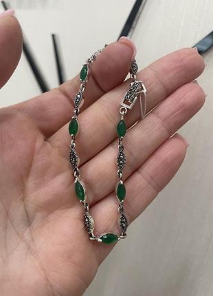 Серебряный браслет с изумрудами 925 проба4 фото