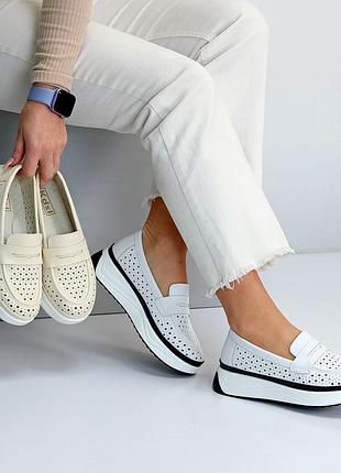 Кожаные мокасины с сквозной перфорацией 36-41 мокасины перфорация кожу