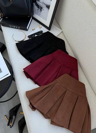 Юбка шорты замш на дайвинге, плиссе мини, теннисная юбка, мины