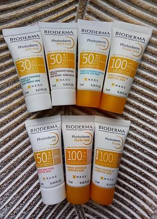 🏝️набор 7шт.*5мл. bioderma photoderm spf30 spf50 spf100 солнцезащитные средства крем/флюид/ эмульсия биодерма миниатюры/пробники
