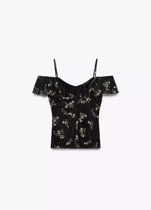 Топ женский черный цветочный zara new