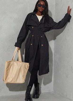 Длинный чёрный миди тренч оверсайз plt prettylittlething