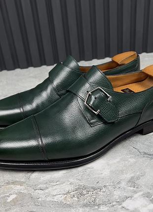 John lobb monk straps dress derby green leather чоловічі туфлі оригінал 44 eur