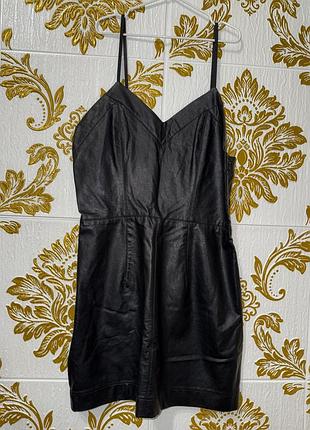 Черный кожаный сарафан из экокожи