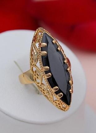Кольцо xuping jewelry маркиз с черным камнем золотистое