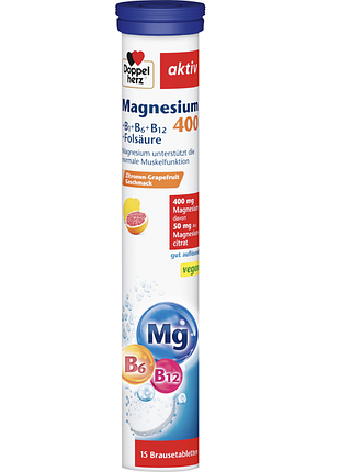 Шипучие витамины группы в doppelherz magnesium 400 + vitamine b6 + b12 + folsäure brausetabletten 15